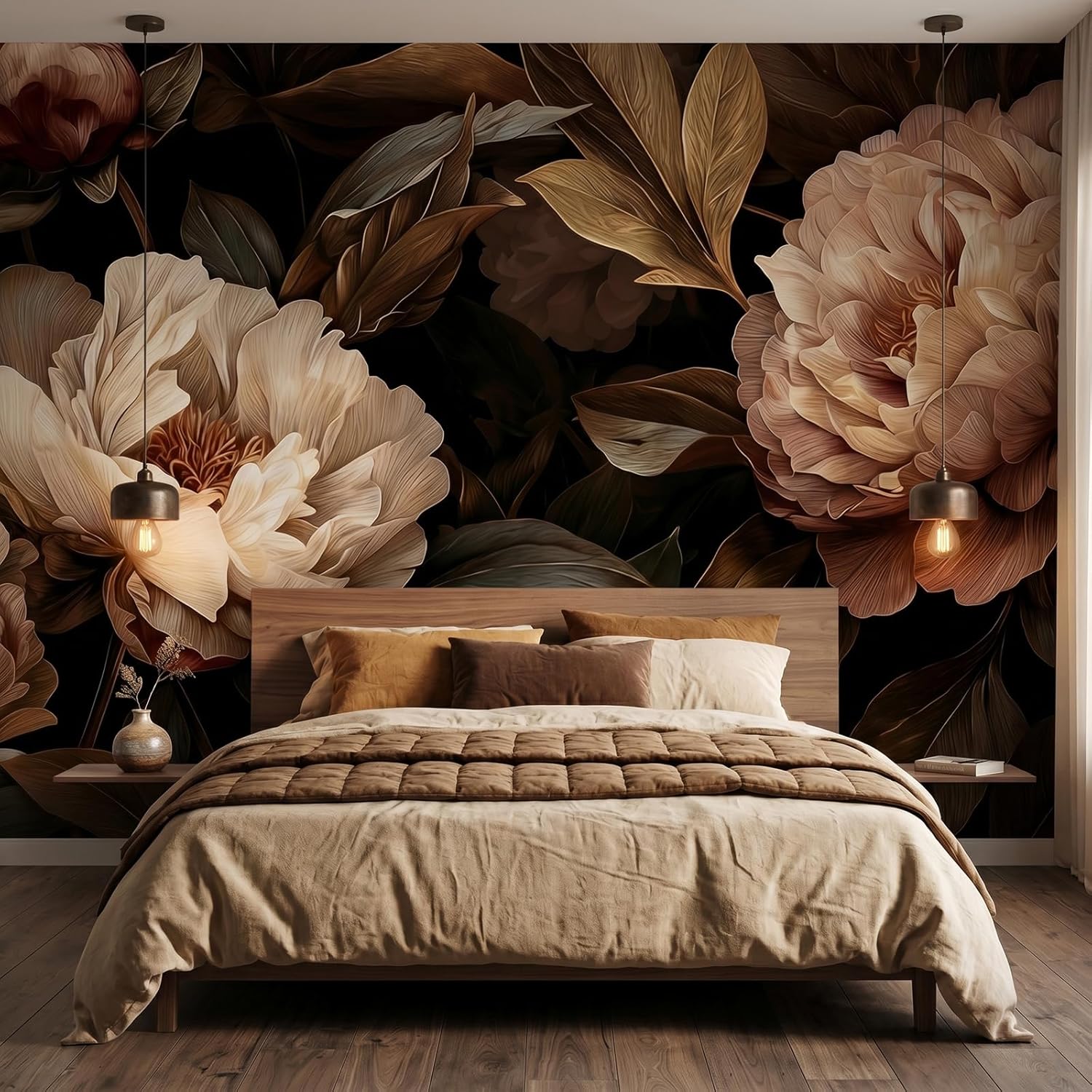 Interior Design Apartment - Eleganter Wandteppich mit Pfingstrosen-Blumenmuster, botanische Kunst,