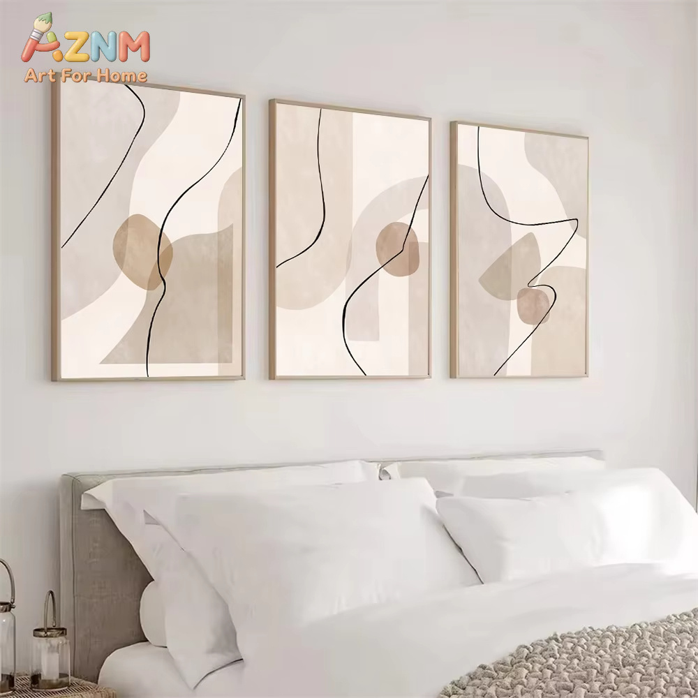 Interior Design Apartment - Abstrakte beige geometrische Linien-Wandkunst, Leinwandgemälde, Boho-Poster