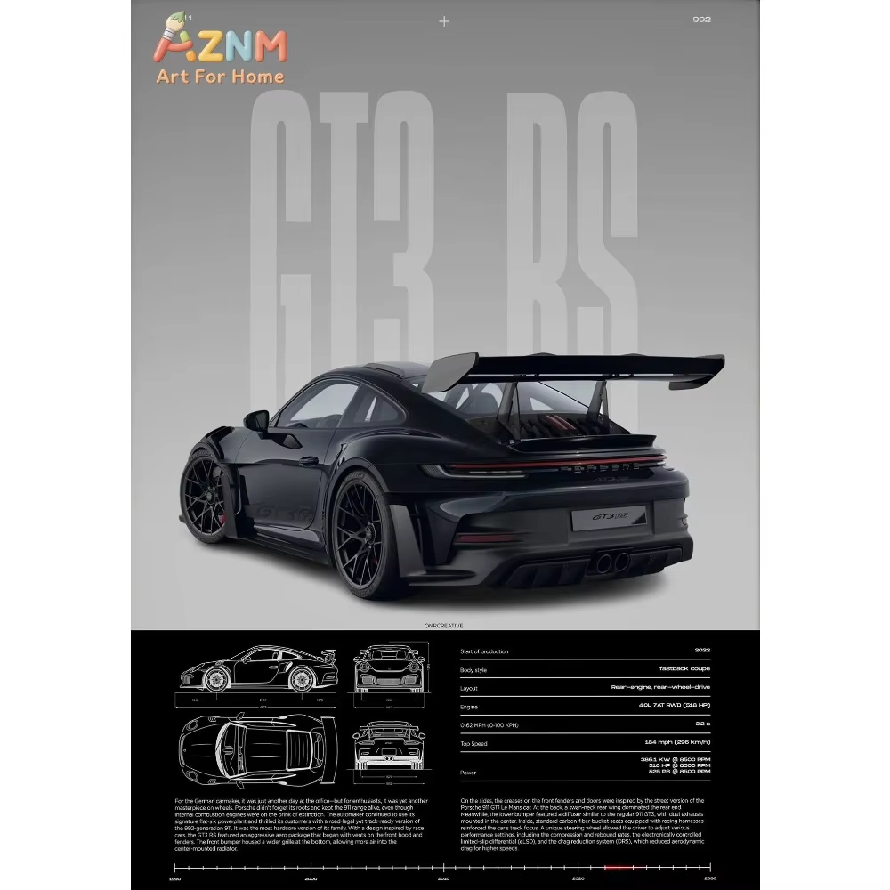 Interior Design Apartment - 1 Stück Minimalistisches 911 GT3-RS 718