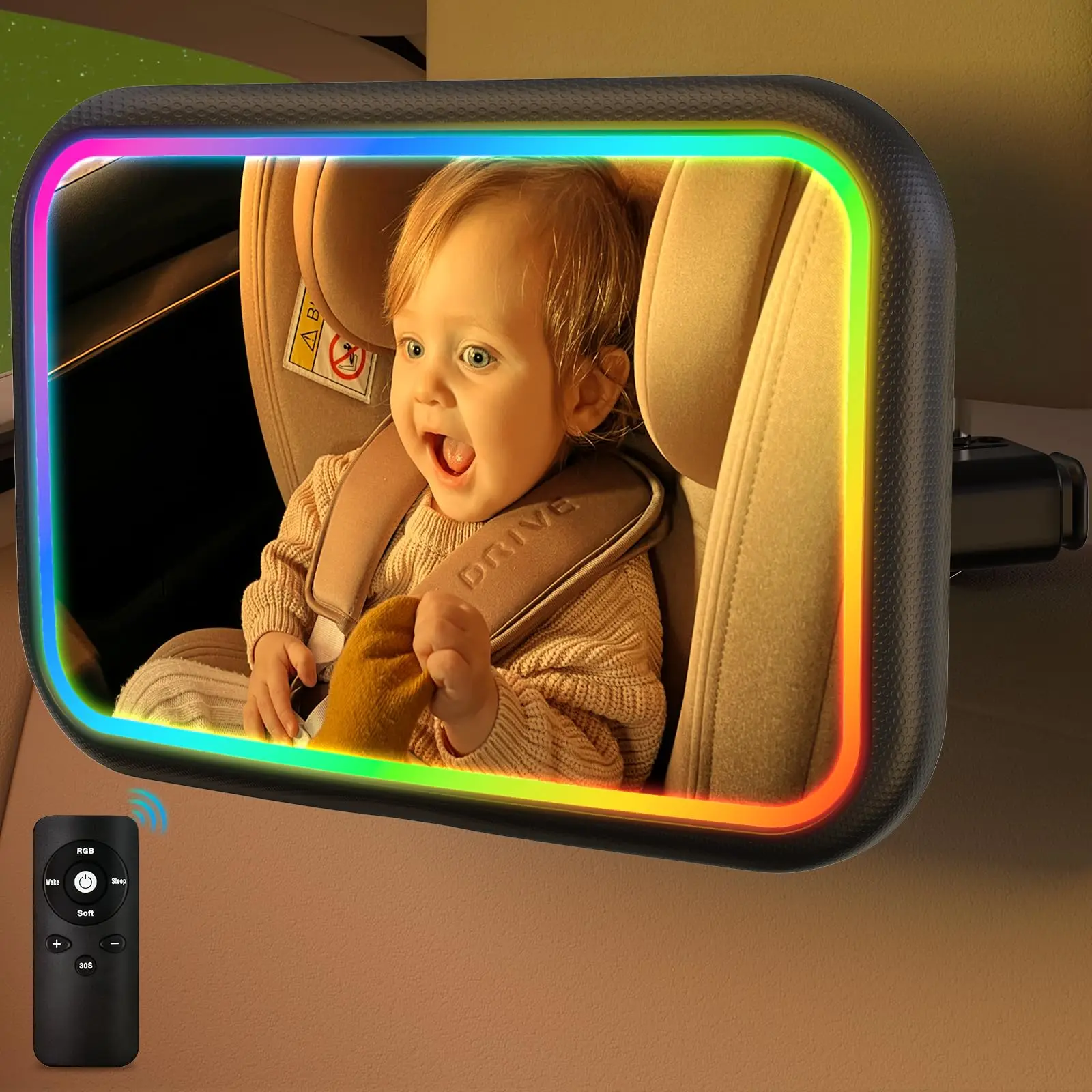 Interior Design Remote - Babyautospiegel mit Licht, 7 RGB-Licht, nach