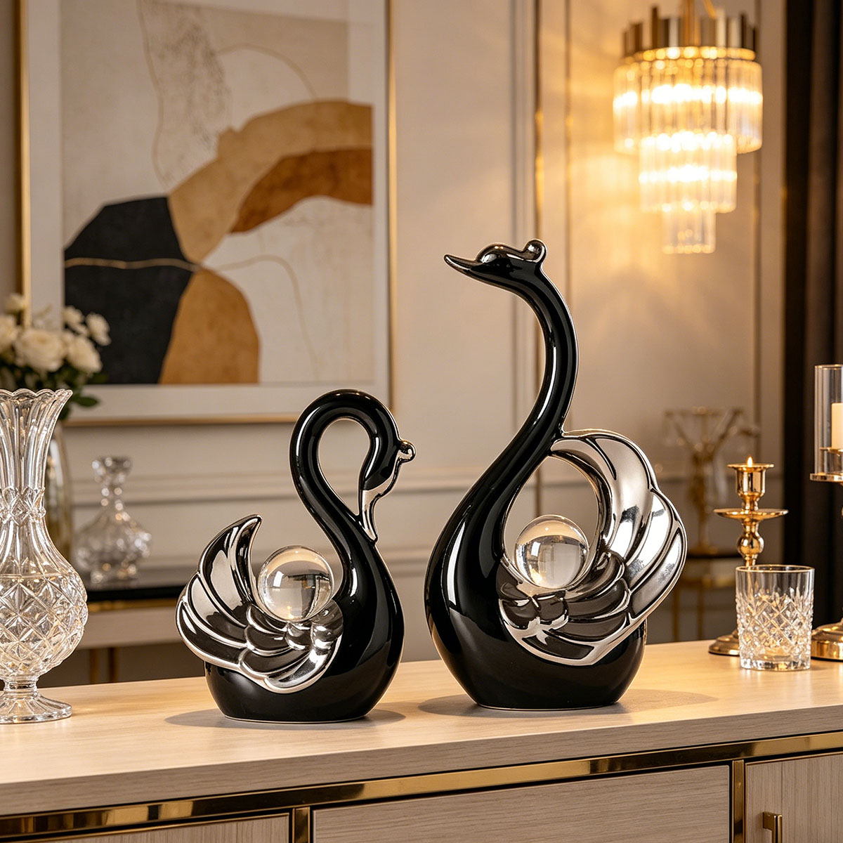 Keramik-Schwanenpaar-Ornament  – Interior Design Apartment Bewertung und Preis